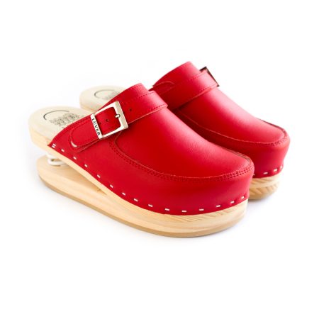 127-A Rojo Zueco de madera con muelle